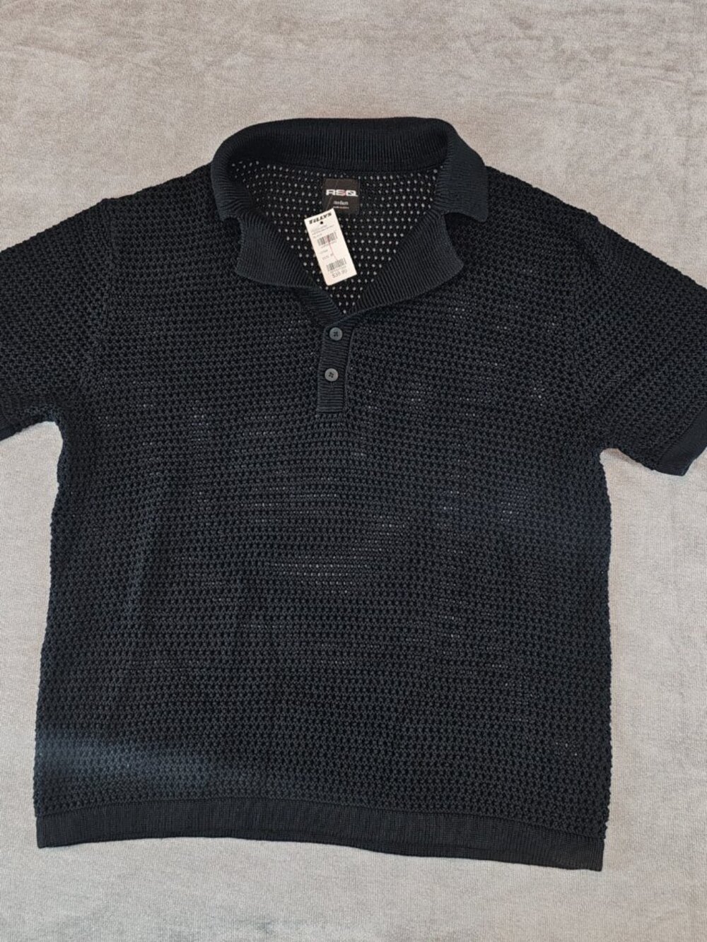RSQ Mens Sweater Polo Shirt Short Sleeve Black Knit Cotton Medium Cotton net top